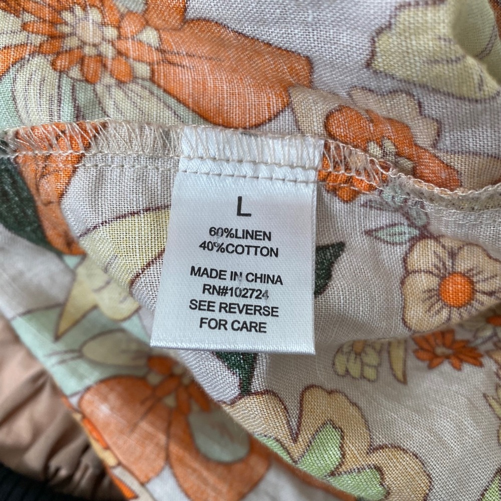 Hester & Orchard Linen Blend Floral Blouse Boho‎ Cottagecore Top Size L Resort - Picture 5 of 10